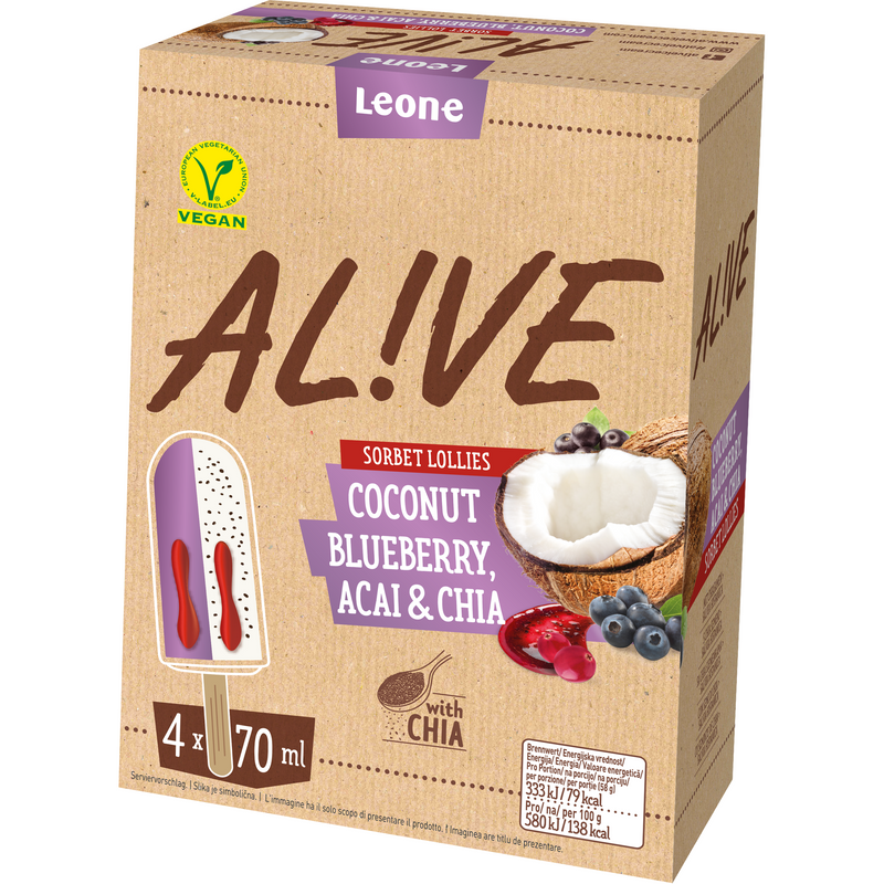 Alive Vegan Cocos, Afine & Chia 4x70ml