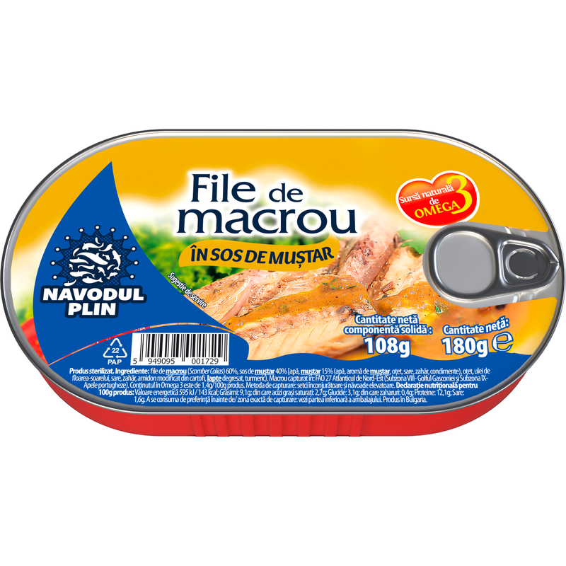Navodul plin file de macrou in sos de mustar 180g