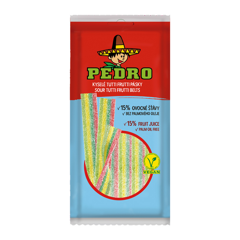 Pedro bomboane gumate acrisoare aroma capsuni, forma panglici 80g