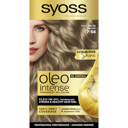 Vopsea de par permanenta fara amoniac Syoss Color Oleo Intense, 7-58 Blond Bej Rece, 115 ml