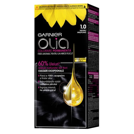 Vopsea de par permanenta fara amoniac Garnier Olia 1.0 Negru Profund, 112 ml