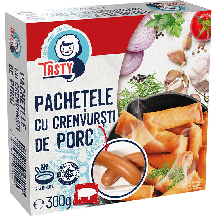Tasty pachetele cu crenvursti de porc, 300g