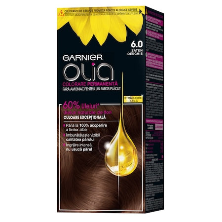 Vopsea de par permanenta fara amoniac Garnier Olia 6.0 Saten Deschis, 112 ml