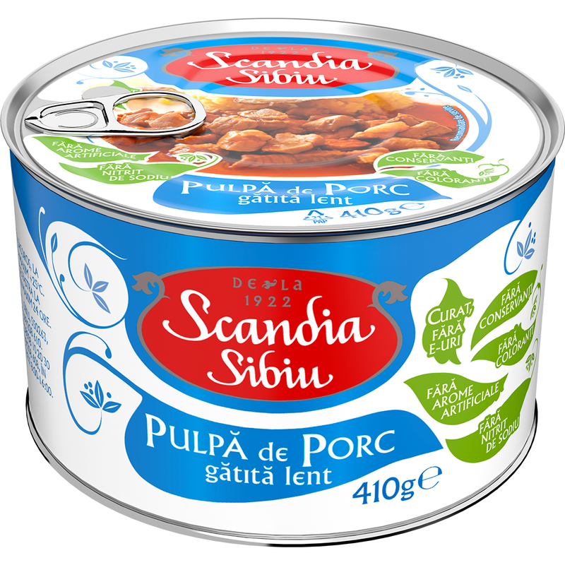 Scandia Sibiu pulpa de porc gatita lent, 410g