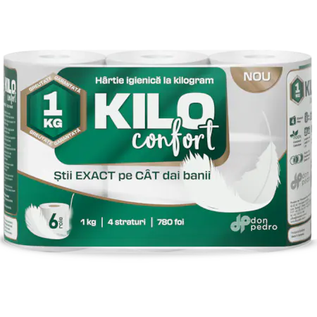 KILO Confort hartie igienica - 6 role - 4 straturi - 780 foi/pachet-1kg