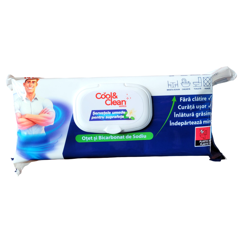 Cool clean Servetele umede pentru suprafete cu otet si bicarbonat 100 bucati