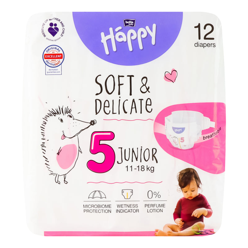 HAPPY Soft&Delicate scutece copii JUNIOR 12 buc