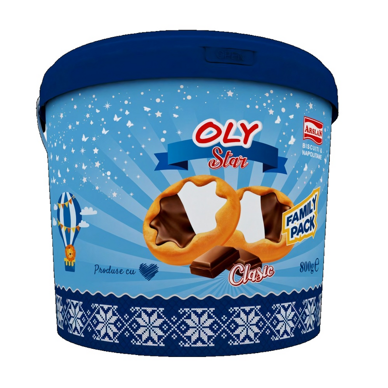 Oly star biscuiti  de cacao cu crema cacao si lapte 800gr