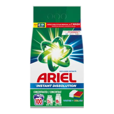 Detergent de rufe pudra Ariel Whites+Colors, 7.5kg, 100 spalari
