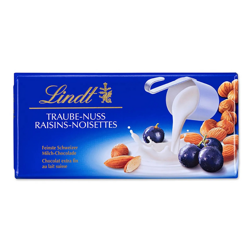 LINDT SWISS ciocolata lapte&alune&stafide 100g