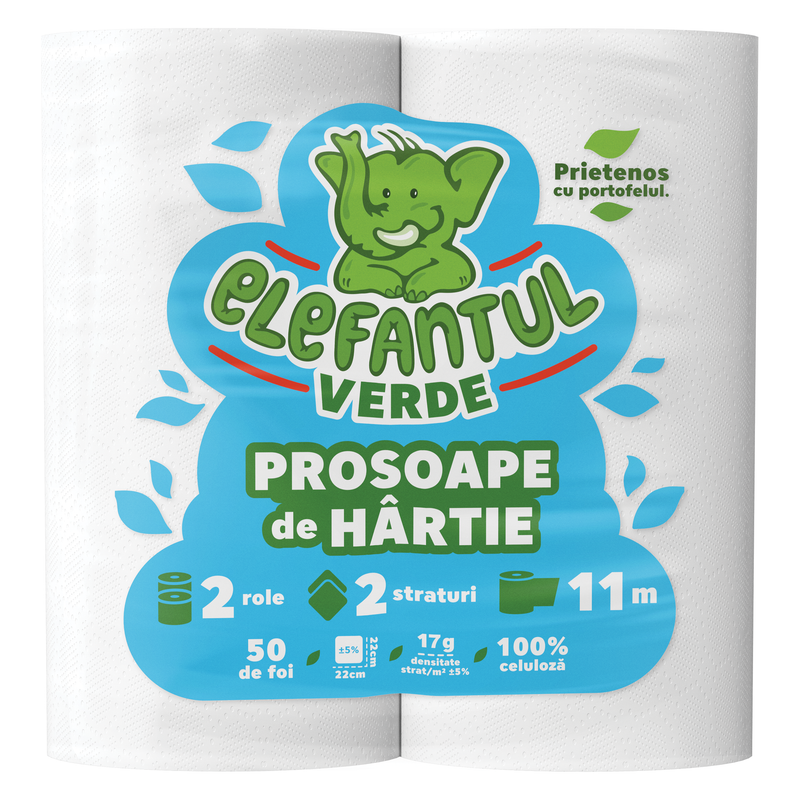 Elefantul Verde prosop 2 role - 2 straturi - 50 foi / 11 m/rola