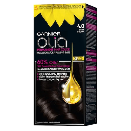 Vopsea de par permanenta fara amoniac Garnier Olia 4.0 Dark Brown, 112 ml