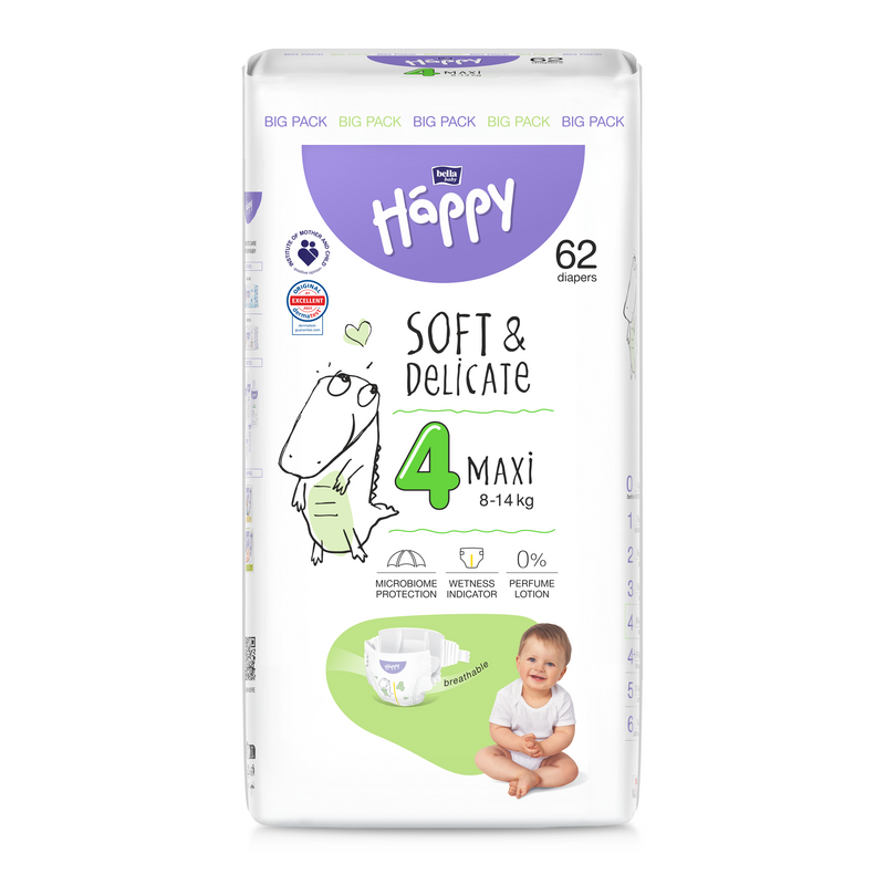 Happy Soft&Delicate scutece copii Maxi pachet 62 buc