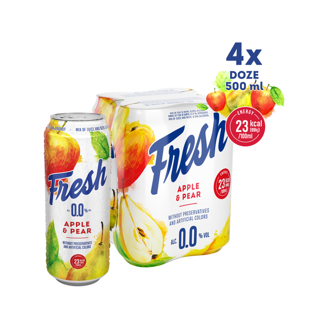 Fresh 0.0% Apple & Pear Mix de Fructe cu bere fara alcool, 4*0.5L