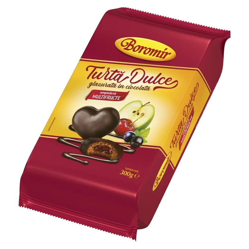 Boromir turta dulce glazurata in ciocolata umplutura multifructe 300gr