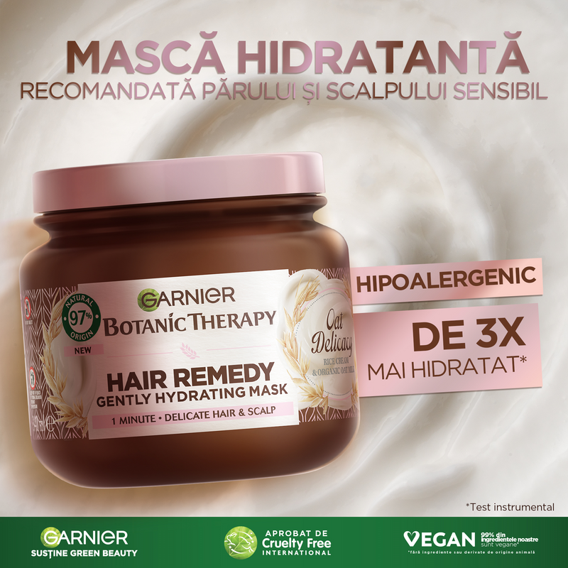 Masca de par Garnier Botanic Therapy Rice Cream & Organic Oat Milk pentru par si scalp sensibil, 340 ml