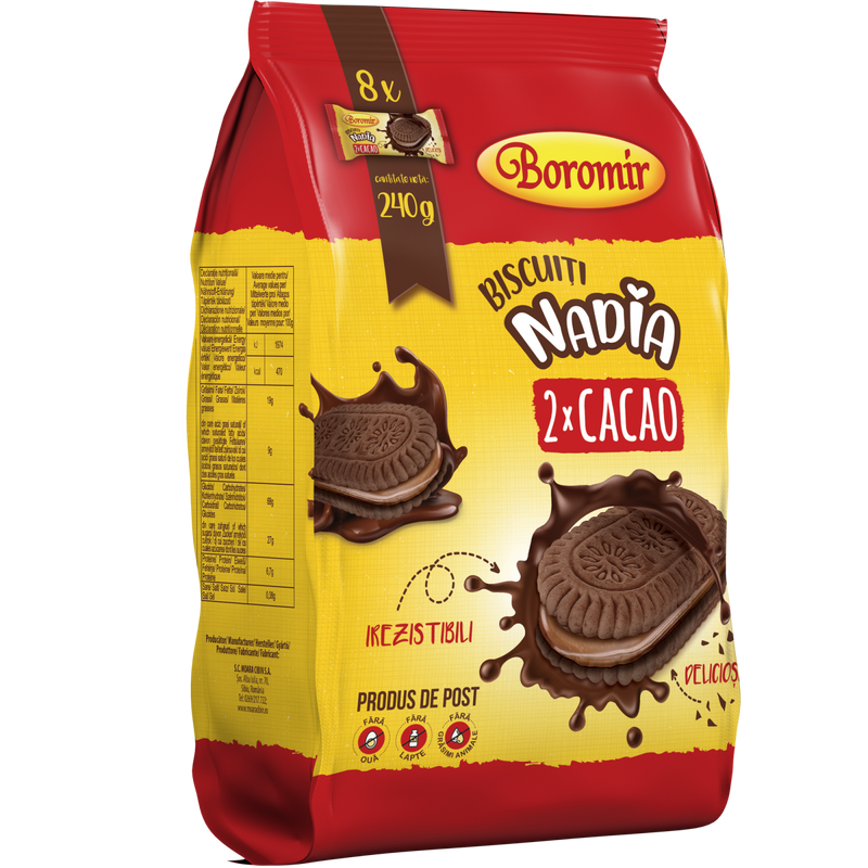 Biscuiti cacao cu crema cacao Nadia 240 gr