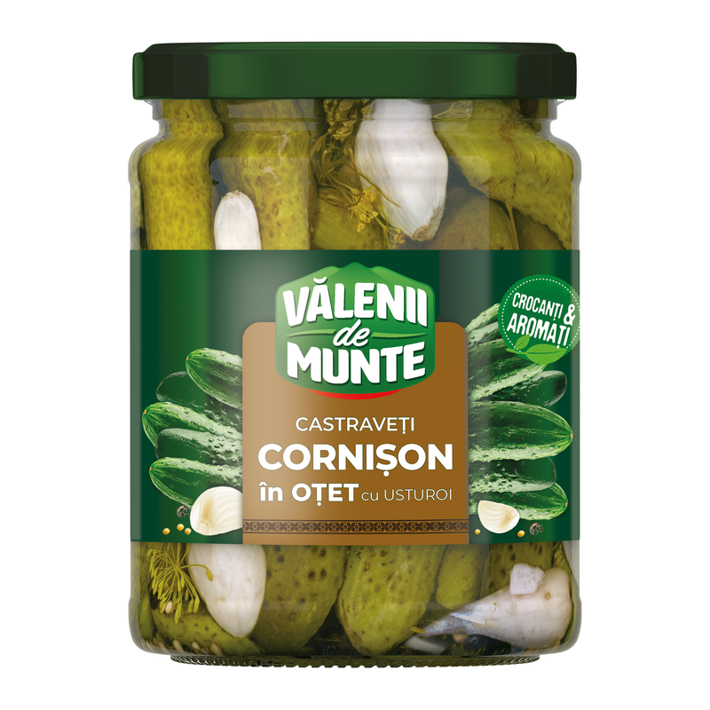 Valenii de munte castraveti cornison in otet cu usturoi 500g