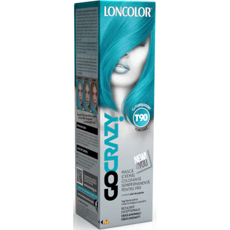 Crema de par coloranta semi-permanenta fara amoniac Loncolor GoCrazy T90 GoTurquoise, 100 ml