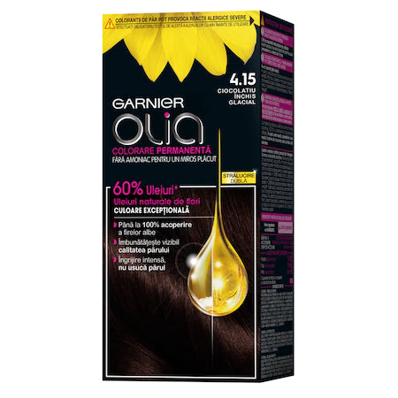 Vopsea de par permanenta fara amoniac Garnier Olia 4.15 Ciocolatiu Inchis Glacial, 112 ml