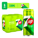 7UP Zero Zahar Lamaie si Lime, bautura cu gust de lamaie si lamaie verde, doza, 6x330ml SGR