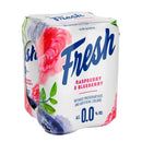 Fresh 0.0 Zmeura si Afine, Mix de Fructe cu Bere fara alcool, 4X0.5L SGR