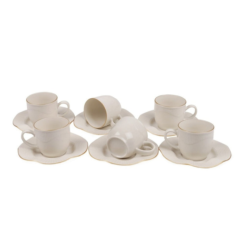 Set cesti de cafea din portelan cu farfurii Kutahya Porselen MLN12KT14R520, 12 bucati