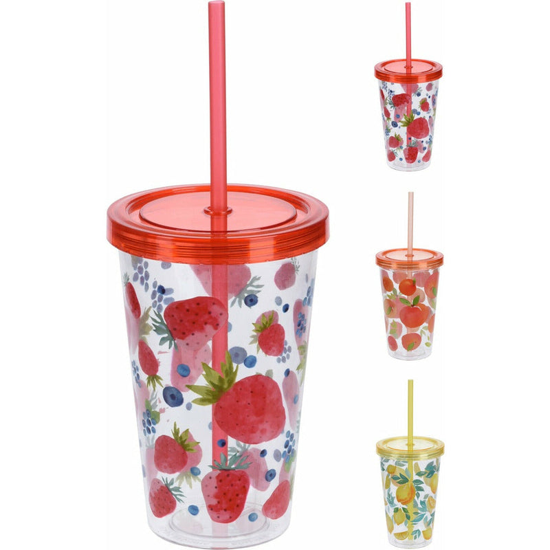 Pahar din plastic cu capac si pai 600ml