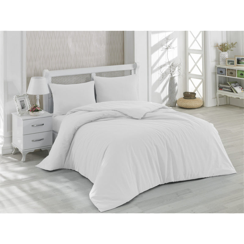Set lenjerie de pat dublu Mono White, 100% bumbac ranforce, 4 piese