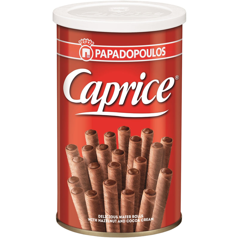 Caprice rulouri de napolitane crocante umplute cu pasta de alune de padure si cacao, 115 gr