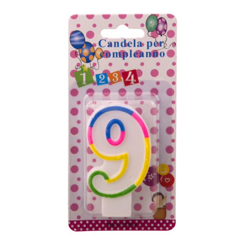 Lumanare aniversare color, cifra 9