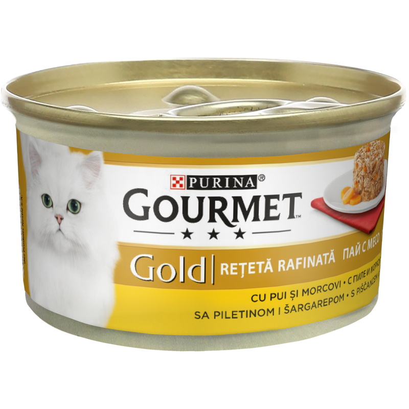 GOURMET GOLD Savoury Cake cu Pui si Morcov, hrana umeda pentru pisici, 85 g