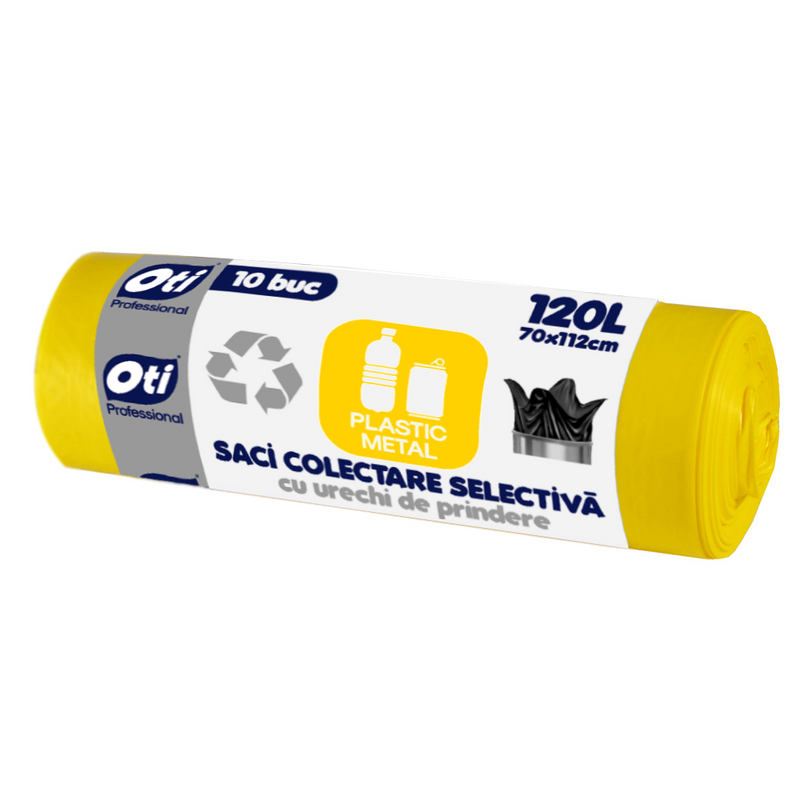 Saci colectare selectiva - Plastic /Metal, 120L, 10 buc /rola, Galben