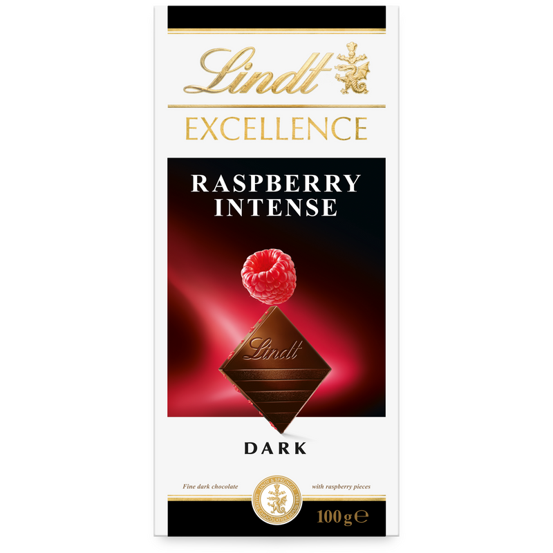 Lindt Tableta de ciocolata neagra cu zmeura, 100g