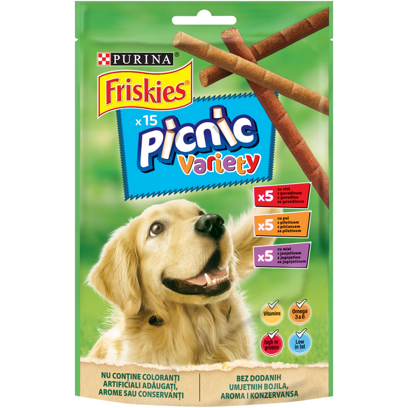 FRISKIES Picnic Variety cu vita, pui, miel, recompense pentru caini, 126 g