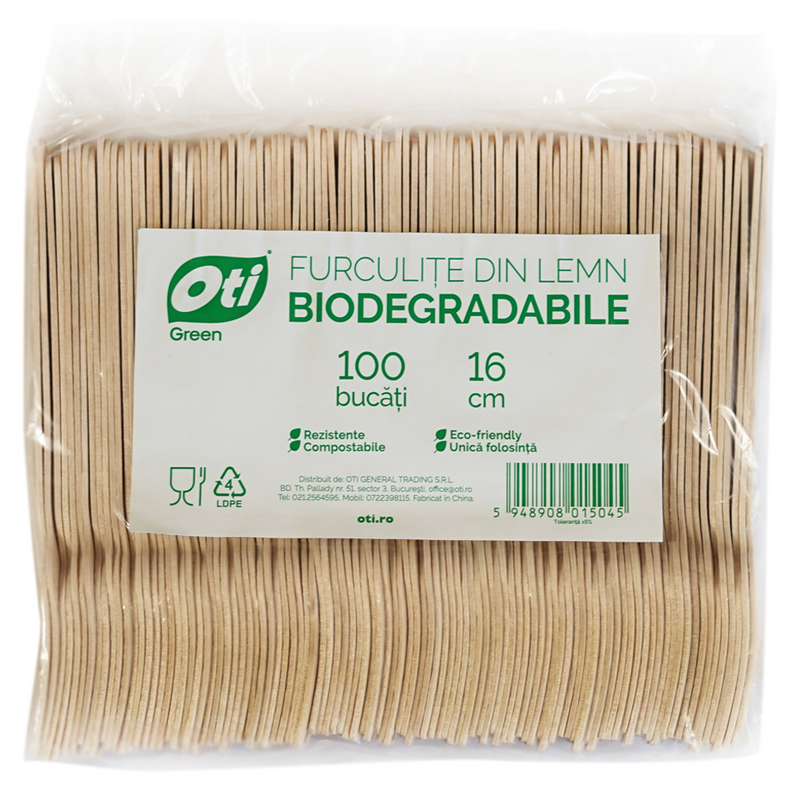 Furculite din lemn biodegradabile, 100 bucati /pachet