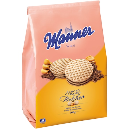 Manner napolitane cu ciocolata si caramel, 400g