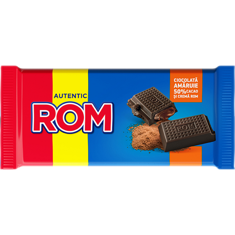 Rom ciocolata amaruie 50% umpluta cu crema de rom, 88g
