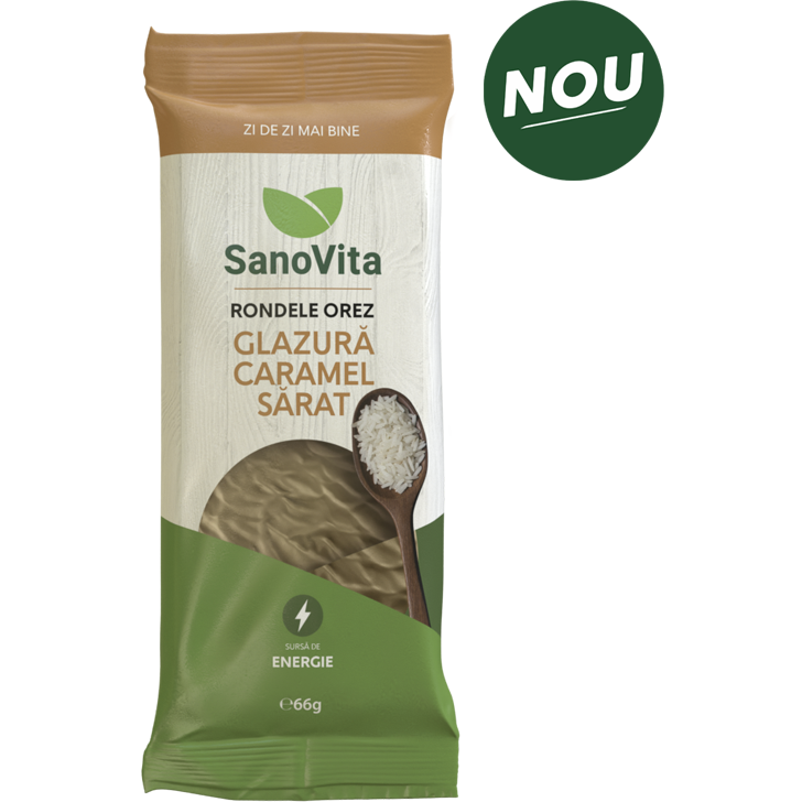 SanoVita rondele din orez cu glazura caramel sarat, 66 g
