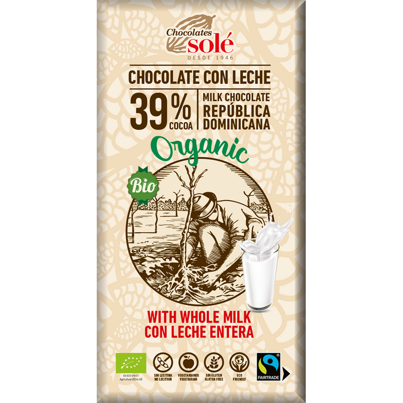 Chocolates Sole Ciocolata cu lapte Bio si Fairtrade, 100 g