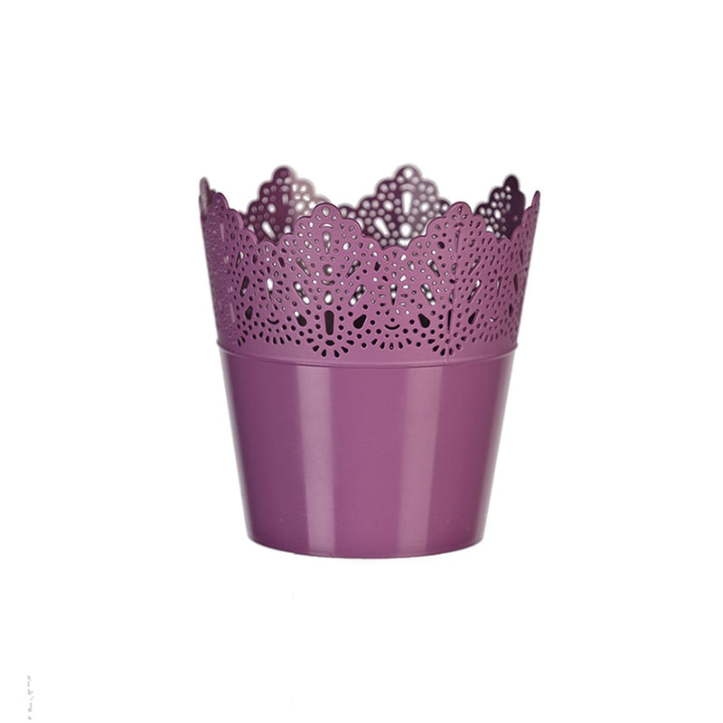Koronka ghiveci dantelat din plastic mov, 16.5 cm