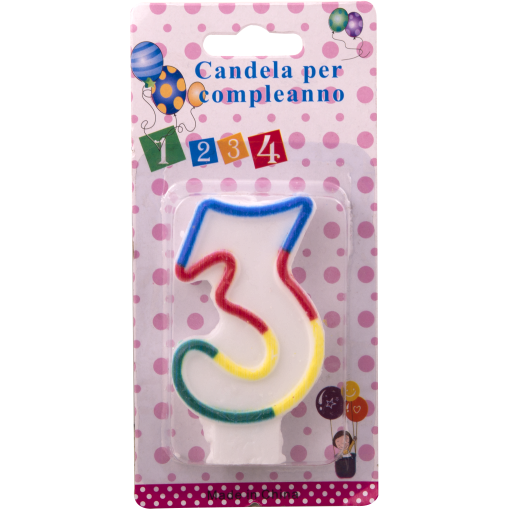 Lumanare aniversare color, cifra 3
