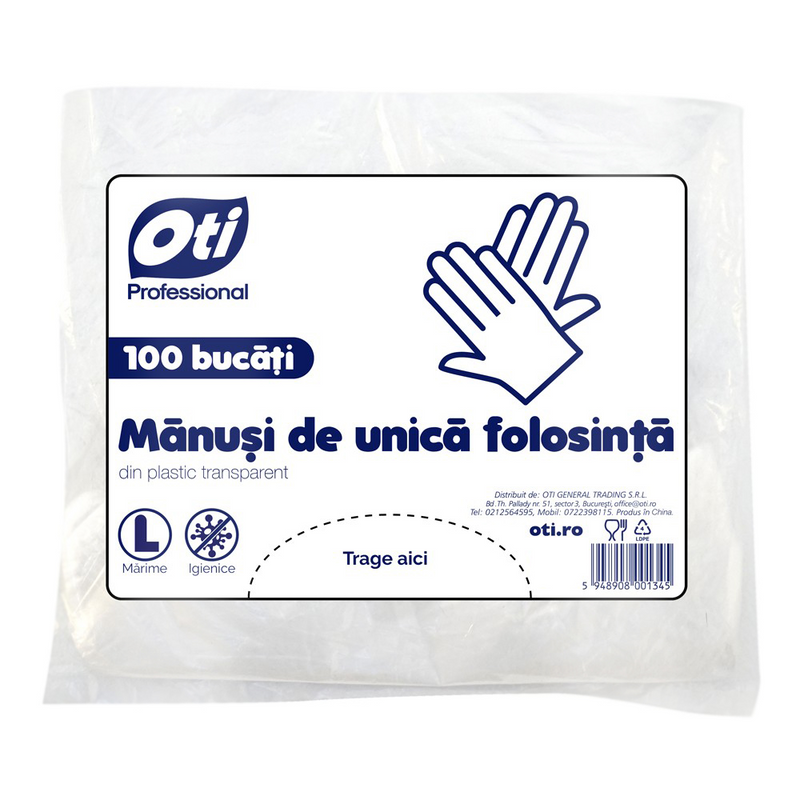 Manusi unica folosinta Oti, marimea L, transparent, 100 bucati /pachet