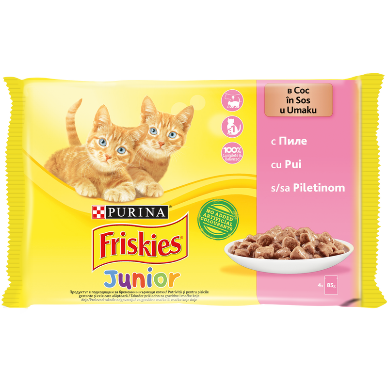 FRISKIES Junior cu Pui in Sos, hrana umeda pentru pisici, 4 x 85 g