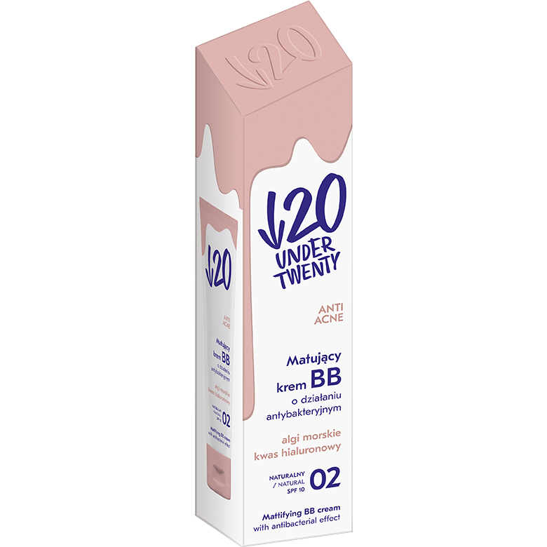 Under Twenty - Crema BB matifianta cu efect antibacterian, SPF10/ 02 NATURAL, 60ml