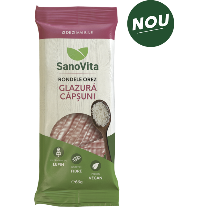SanoVita rondele din orez cu glazura capsuni, 66 g
