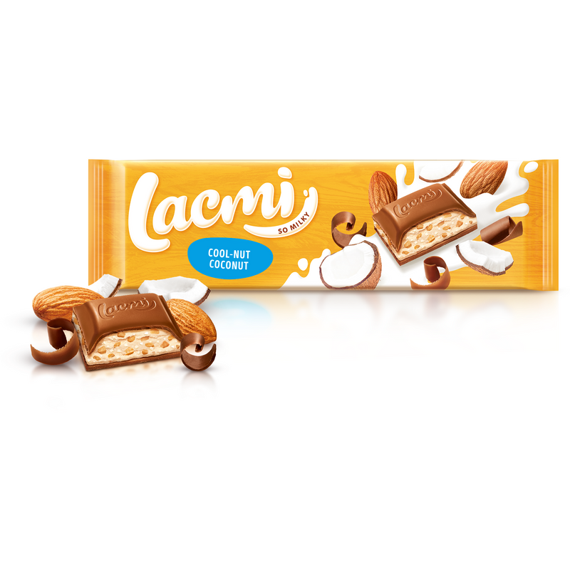 Lacmi Cool crema de ciocolata cu bucati de cocos si migdale, 280 G