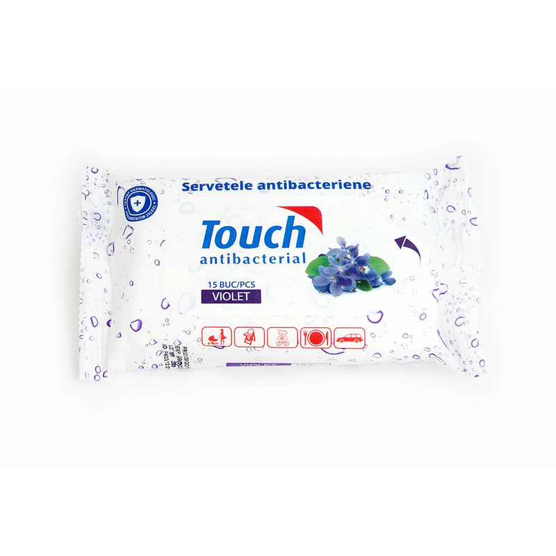 Touch Servetele antibacteriene violet, 15 bucati