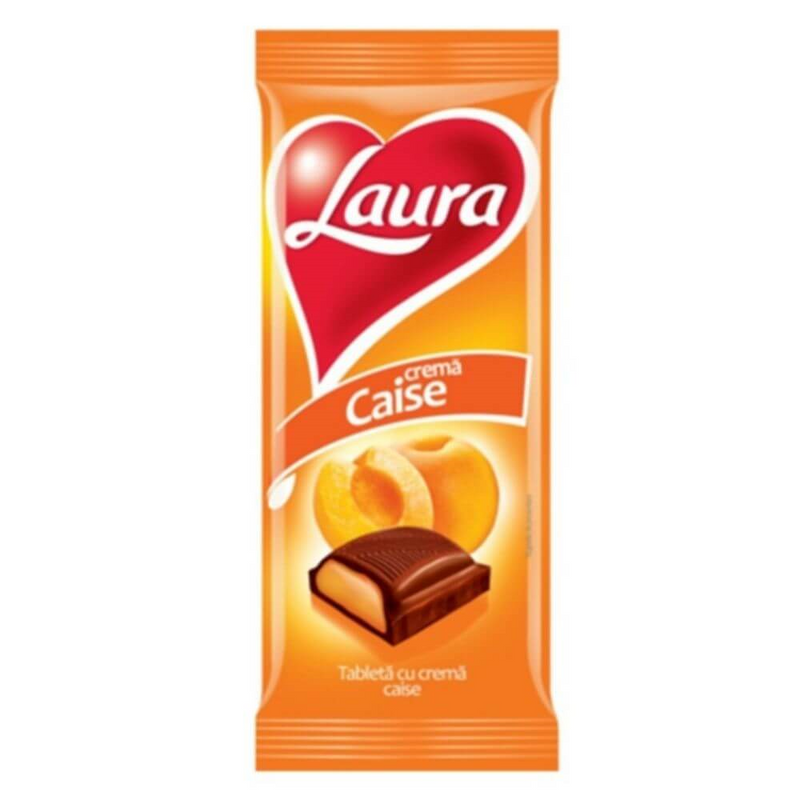 Laura tableta cu lapte umpluta cu crema (35%) de caise, 80 g