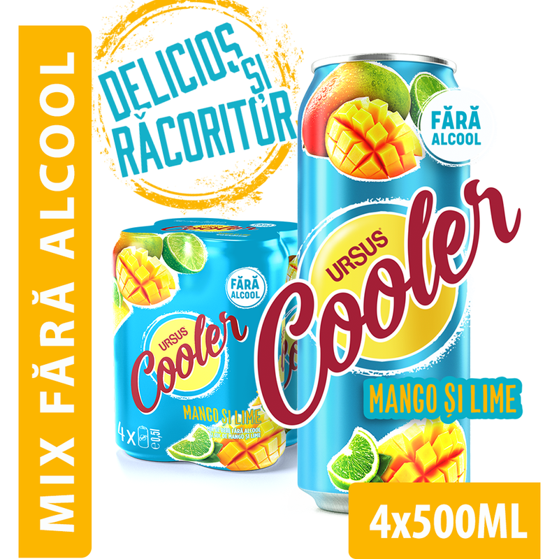 Ursus Cooler Mango & Lime fara alcool doza, 4*0.5l